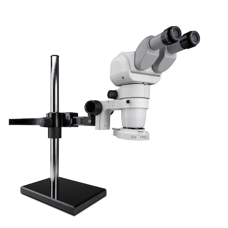 Scienscope Ergo Stereo Zoom Microscope With LED Ring Light On A Gliding Stand. CMO-PK5-E1-E